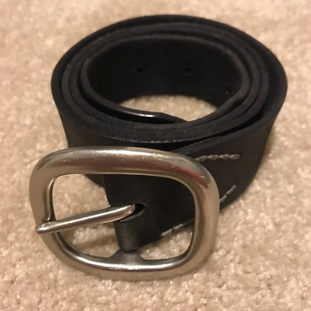 Black Leather Belt with Silver Buckle